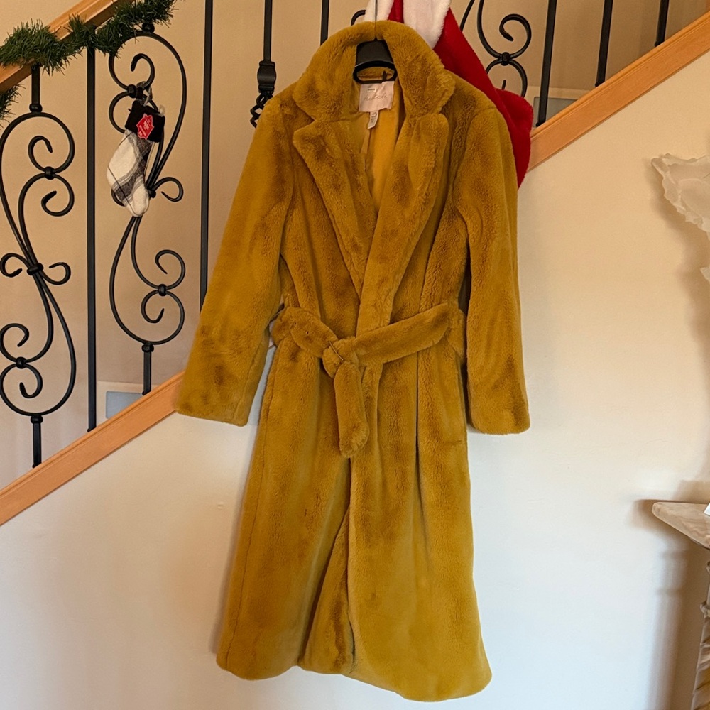 Hutch Mustard Yellow Faux Fur Trench Coat